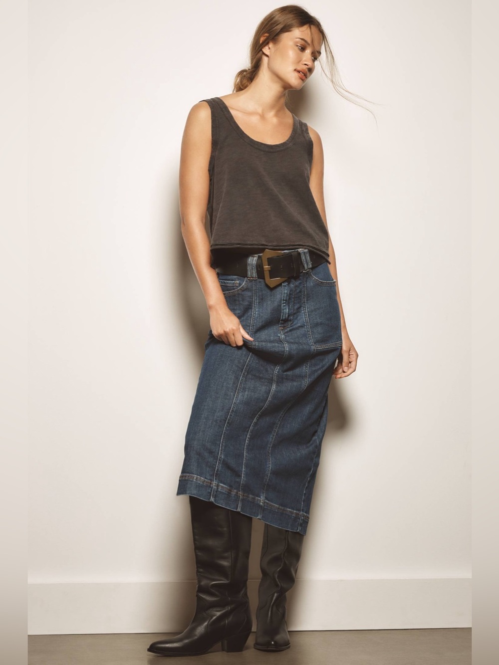 Pilcro Skipper Seamed Midi Skirt
